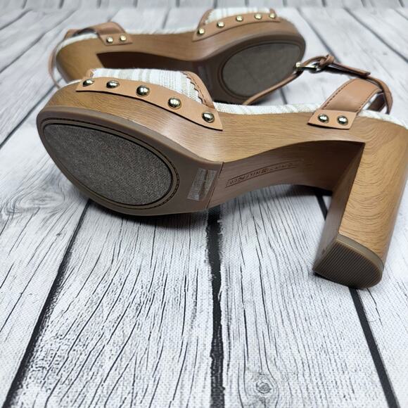 TOMMY HILFIGER Size 9 Faux Wood Linen Platform Sandals - Picture 5 of 6